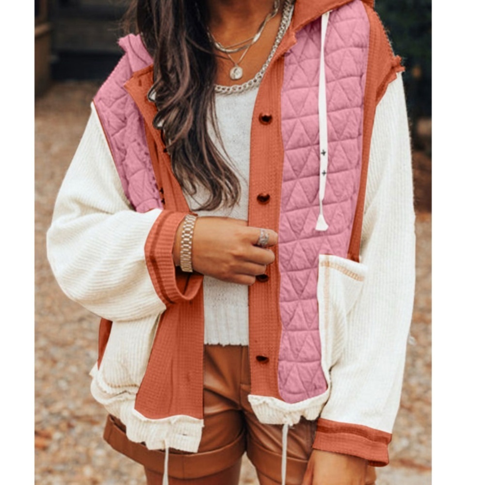 Colorblock Quilted Hooded Jacket - Picture 1 of 6
